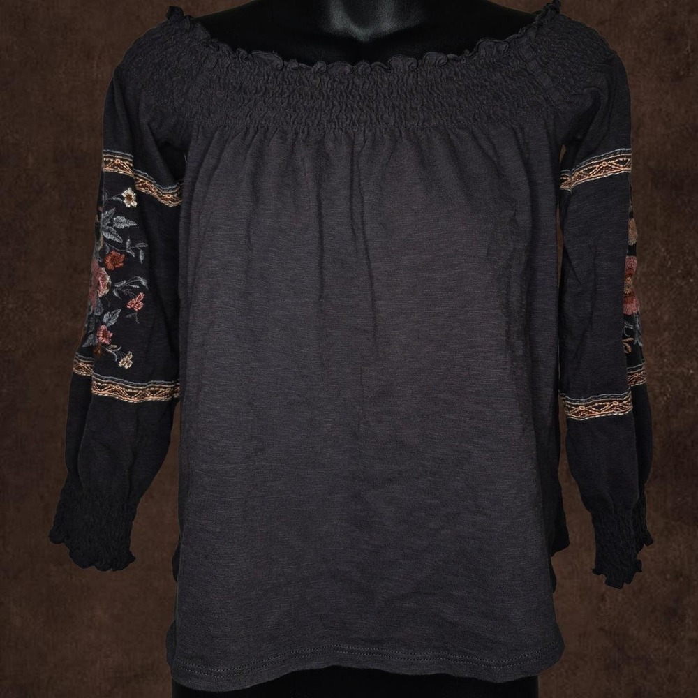 American Eagle Outfitters Charcoal Grey Off Shoulder Blouse